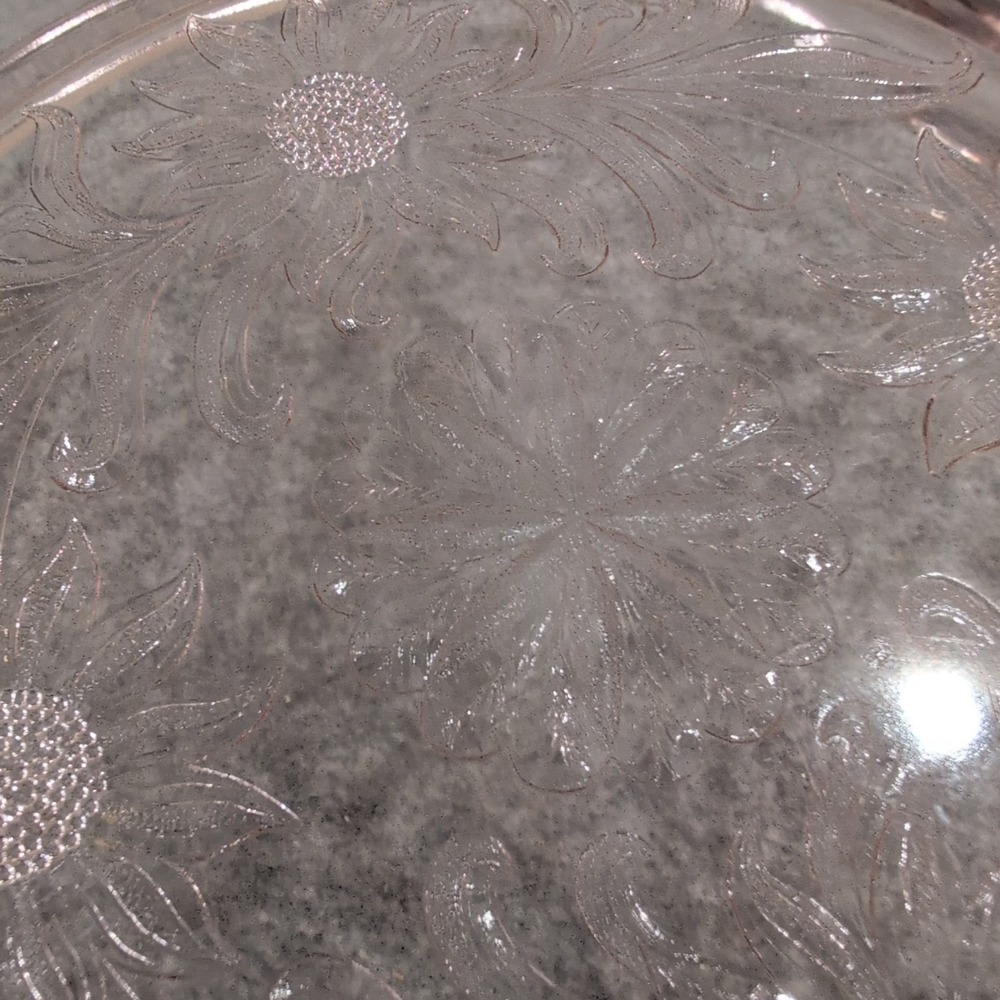 Jeannette Sunflower Pink Depression Glass 3 Footed Cake Plate Vintage 1930s - Picture 4 of 8